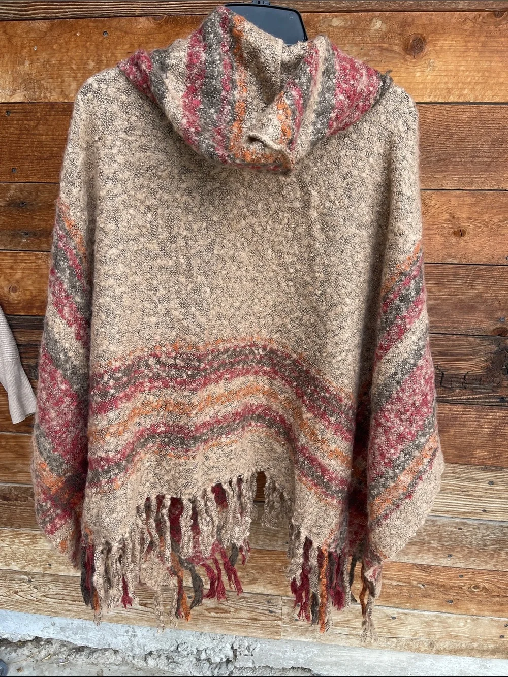 Maurices Women’s Boho Hooded Poncho Cardigan Fringe Southwestern Stripe
